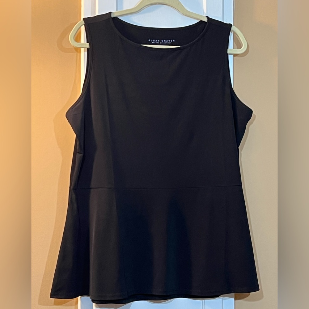 Susan Graver Liquid Knit Black Tank with Peplum Seaming Detail